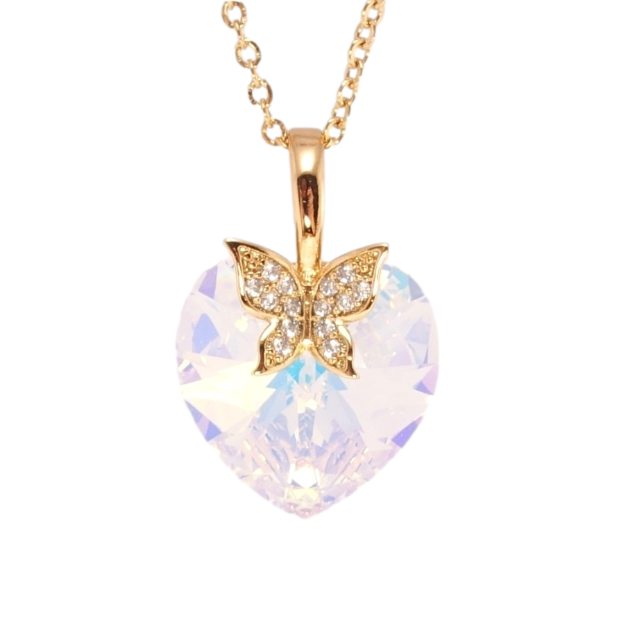 Кулон Xuping колір 18K з кр-ми Swarovski на ланцюжку Серце Shimmer з метеликом дл. 40-45см х 2мм фото №1