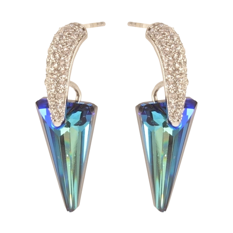 Сережки Xuping колір Родій з кристалами Swarovski пусети Кристали Metallic Blue на декоративних дугах фото №6
