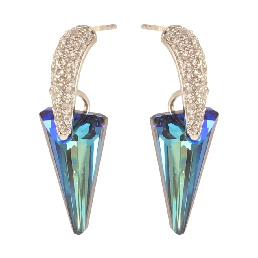 Сережки Xuping колір Родій з кристалами Swarovski пусети Кристали Metallic Blue на декоративних дугах фото №1