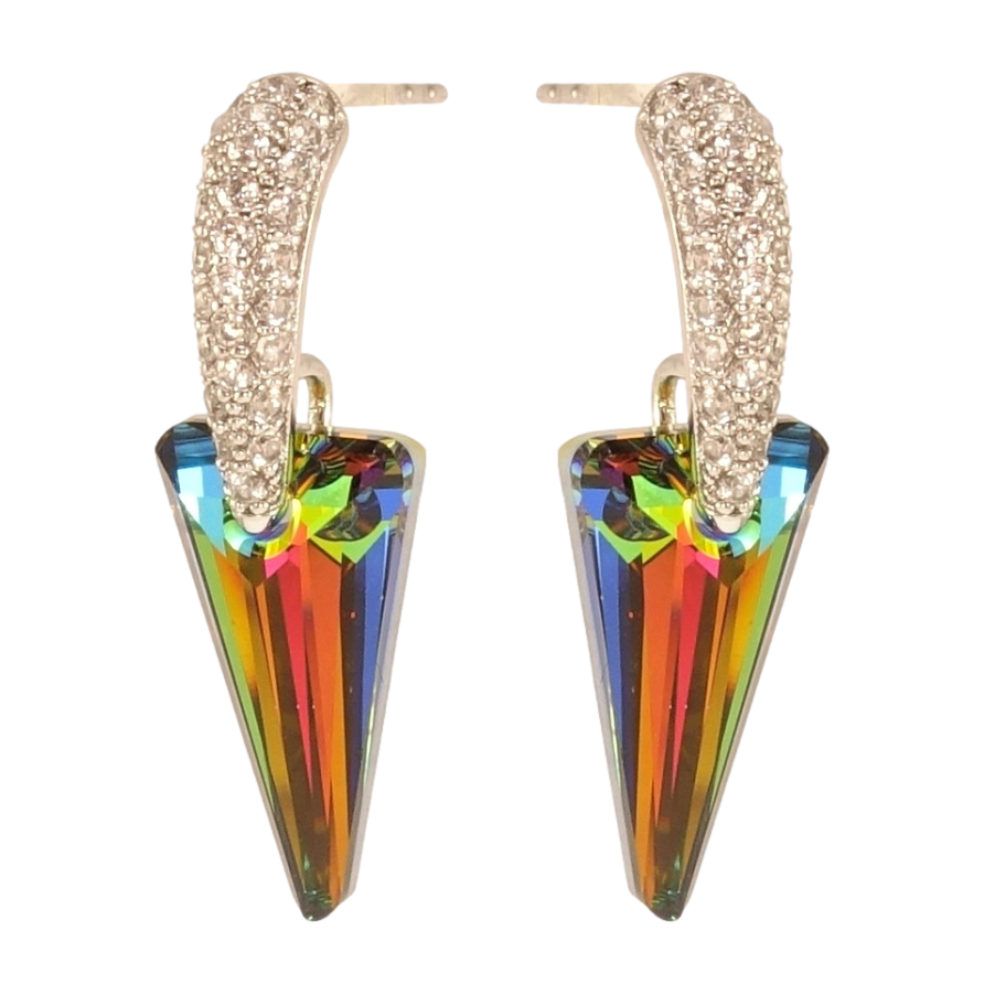 Сережки Xuping колір Родій з кристалами Swarovski пусети Кристали Vitrail Medium на декоративних дугах фото №1