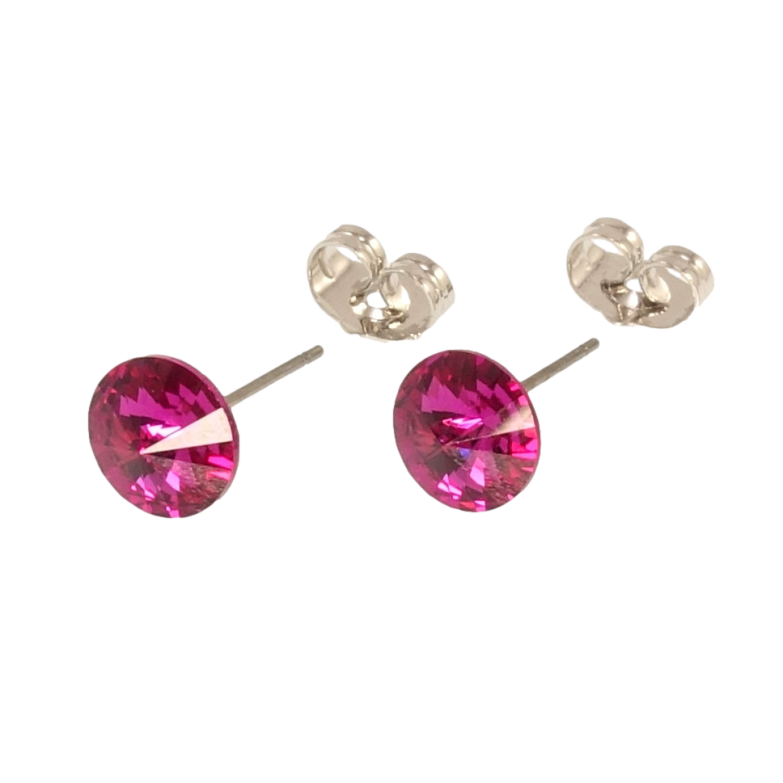 Серьги Xuping цвет Родий с кристаллами Swarovski пусеты Кристаллы Fuchsia ø 8мм фото №1