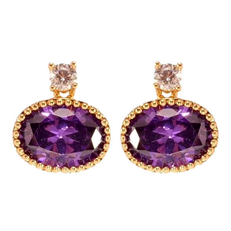 Сережки Xuping QQMM Позолота 18K пусети Овальні бузкові кристали фото №1