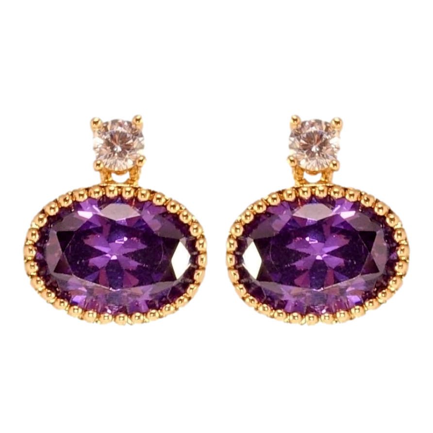 Сережки Xuping QQMM Позолота 18K пусети Овальні бузкові кристали фото №1