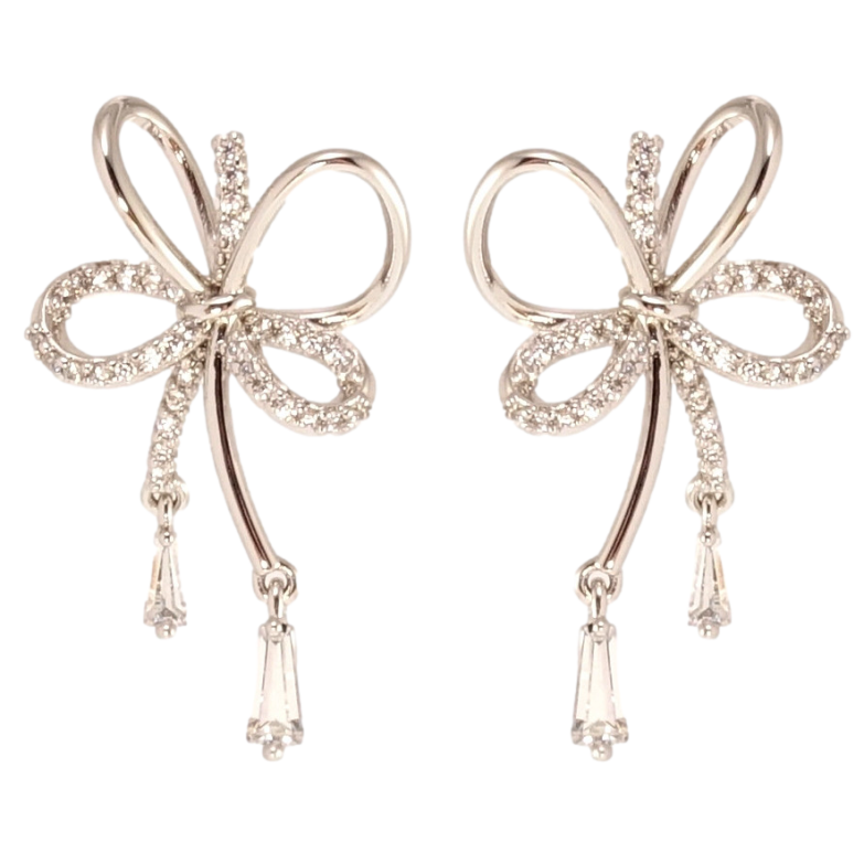 Серьги Xuping QQMM Родий пусеты Бантики с цирконием фото №6