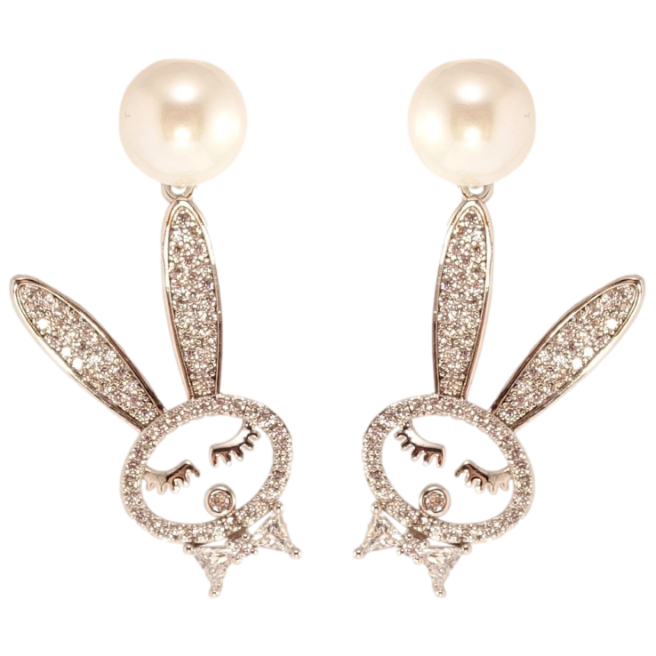 Серьги Xuping QQMM Родий пусеты Кролики на жемчужинах ø 9мм фото №5