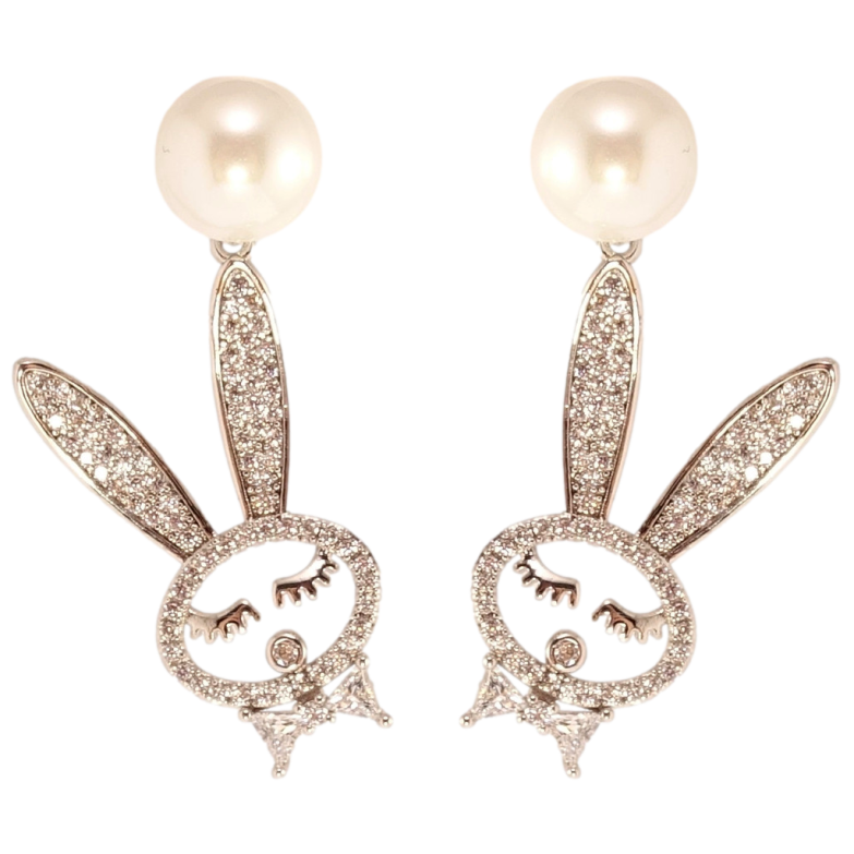 Сережки Xuping QQMM Родій пусети Кролики на перлинах ø 9мм фото №1