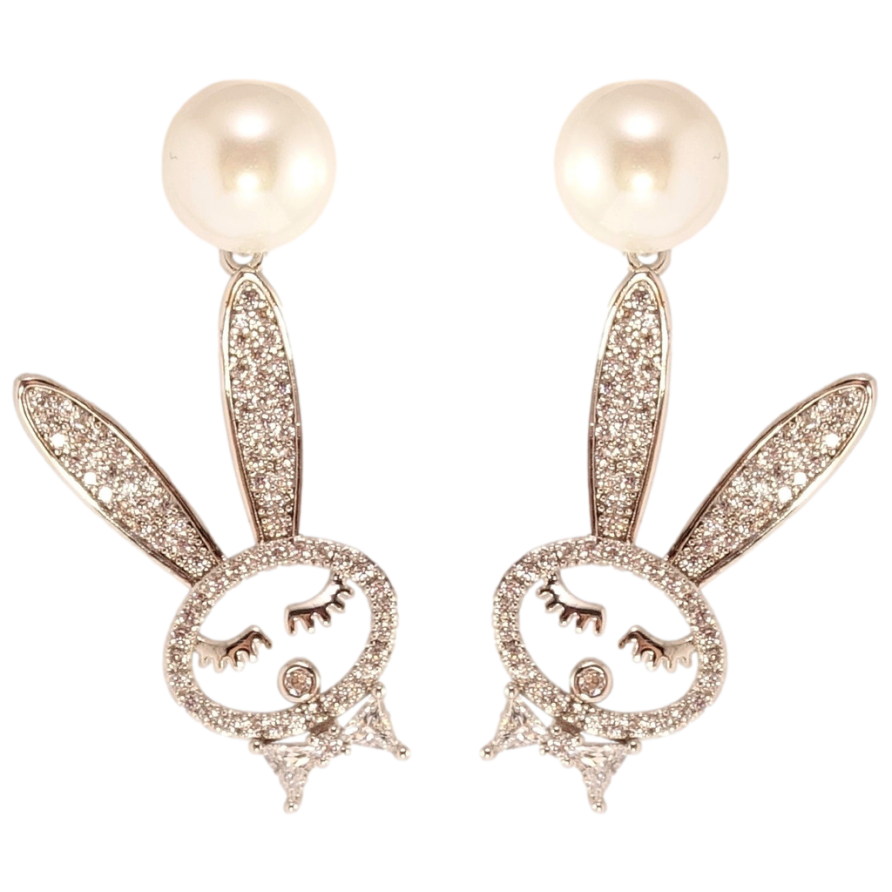 Сережки Xuping QQMM Родій пусети Кролики на перлинах ø 9мм фото №1