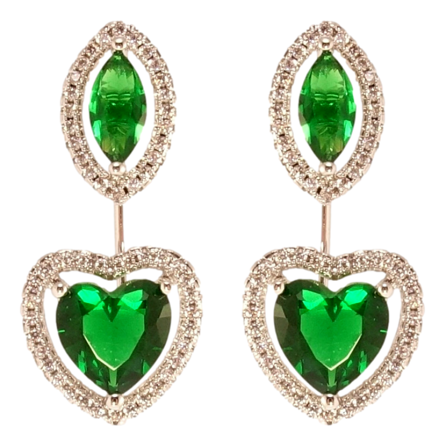 Сережки Xuping QQMM Родій пусети-джекети Романтизм із зеленими кристалами фото №1