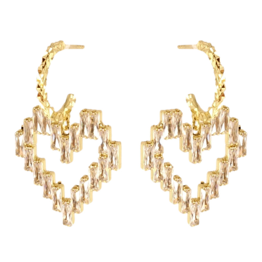 Серьги Xuping QQMM Позолота 14K пусеты Кристальные Сердечки фото №1