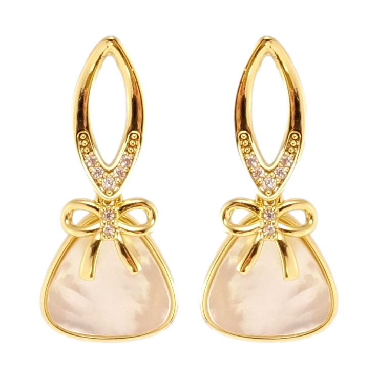 Сережки Xuping QQMM Позолота 14K пусети Трикутники з перламутром та бантами фото №21