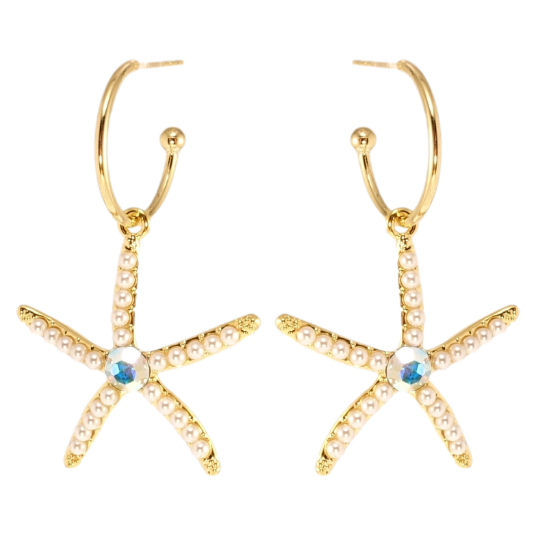Сережки Xuping QQMM Позолота 14K пусети Морські зірки з кристалами та дрібним фото №1