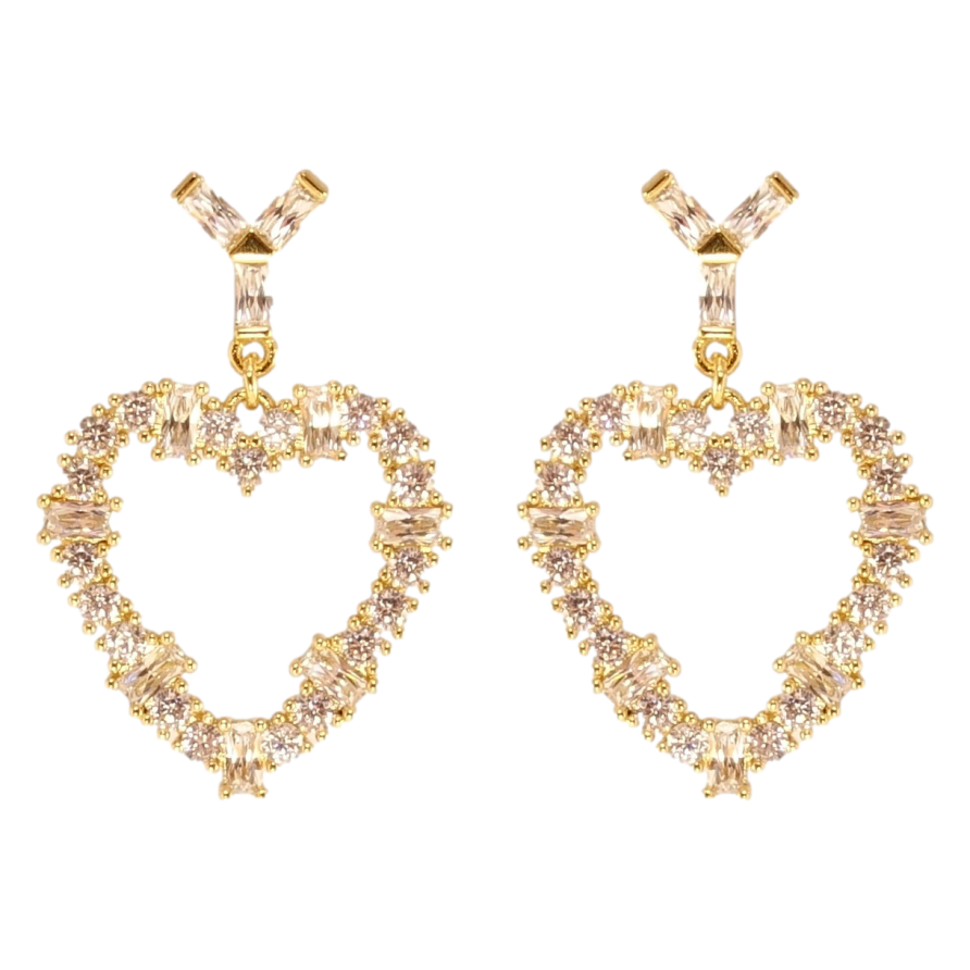 Серьги Xuping QQMM Позолота 14K пусеты Кристальные сердечки фото №1