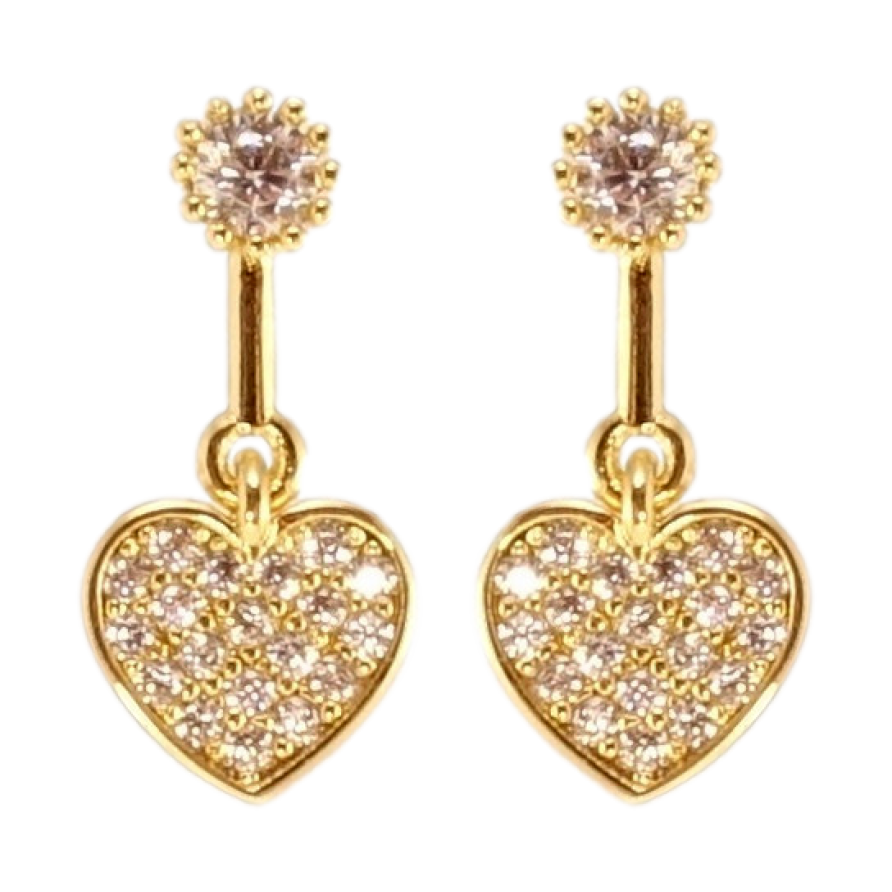 Сережки Xuping QQMM Позолота 14K пусети Сердечки з інкрустацією цирконієм фото №1