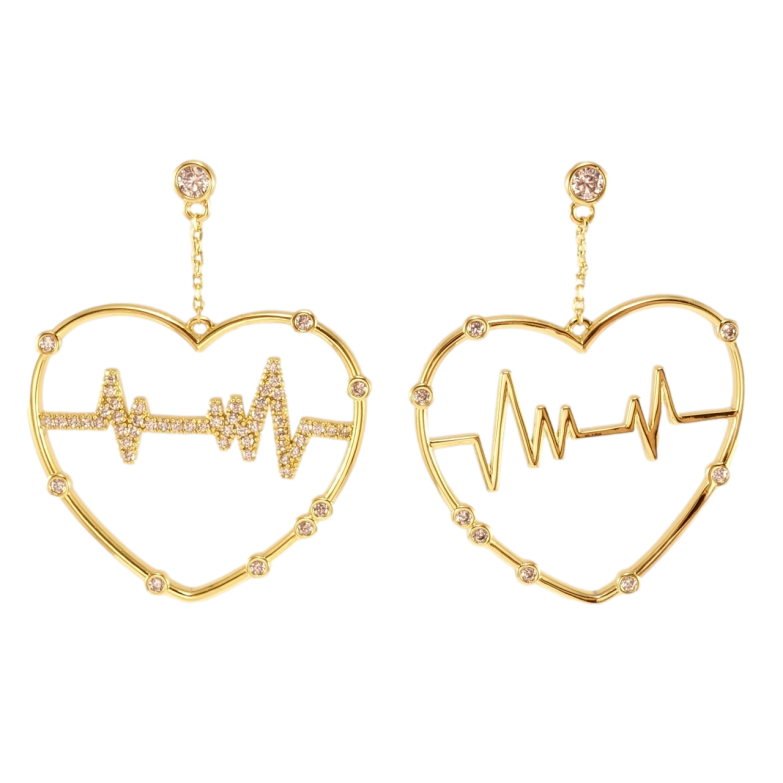 Серьги Xuping QQMM Позолота 14K пусеты Ассиметричные сердечки с кардиограммой фото №16