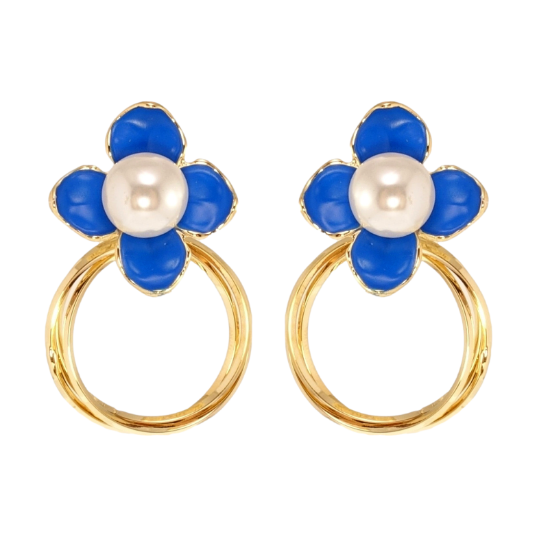 Серьги Xuping QQMM Позолота 14K пусеты Цветочки на колечках с жемчужинами и фото №1