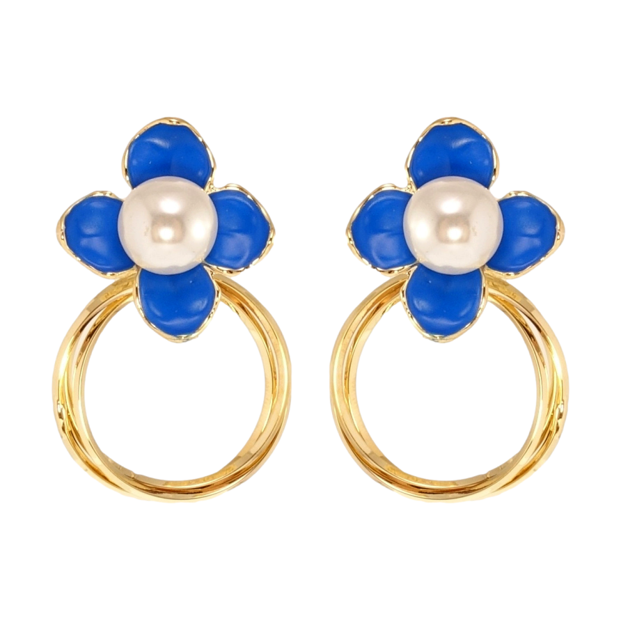 Сережки Xuping QQMM Позолота 14K пусети Квіточки на колечках з перлинами та фото №1