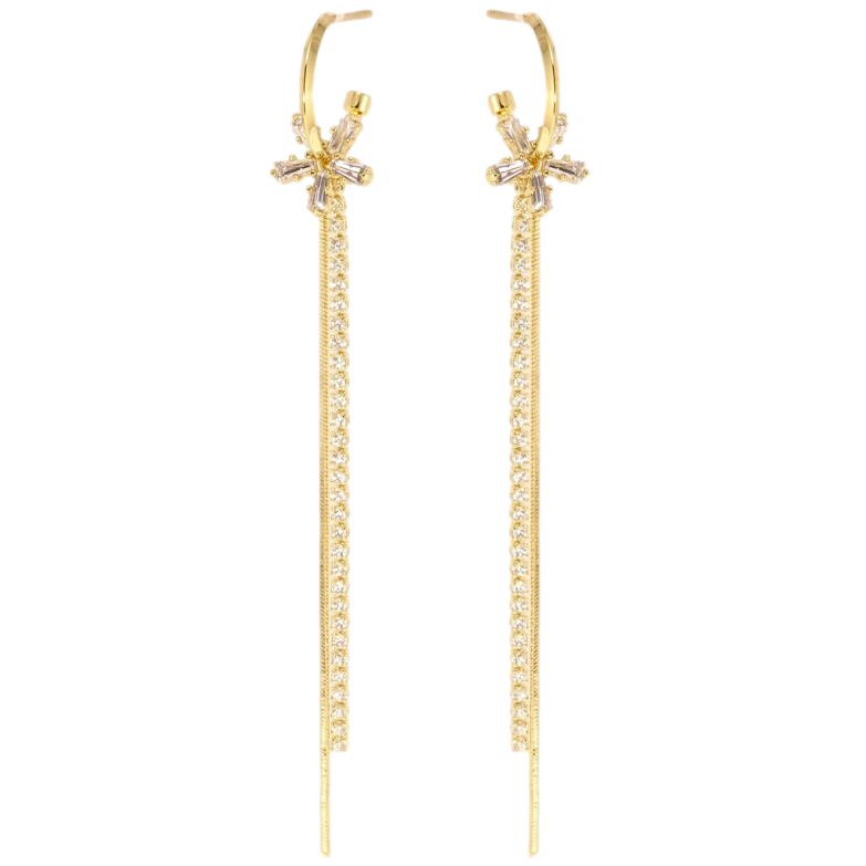 Сережки Xuping QQMM Позолота 14K пусети Кристальні квіточки на дугах з ланцюжками фото №1