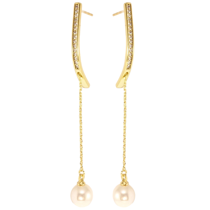 Серьги Xuping QQMM Позолота 14K пусеты Жемчужные подвески на дугах с цирконием ø фото №24