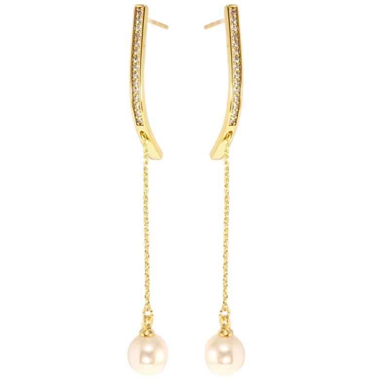 Сережки Xuping QQMM Позолота 14K пусети Перлинні підвіски на дугах з цирконієм ø фото №19