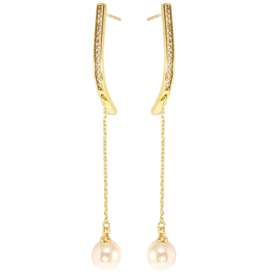 Сережки Xuping QQMM Позолота 14K пусети Перлинні підвіски на дугах з цирконієм ø фото №1