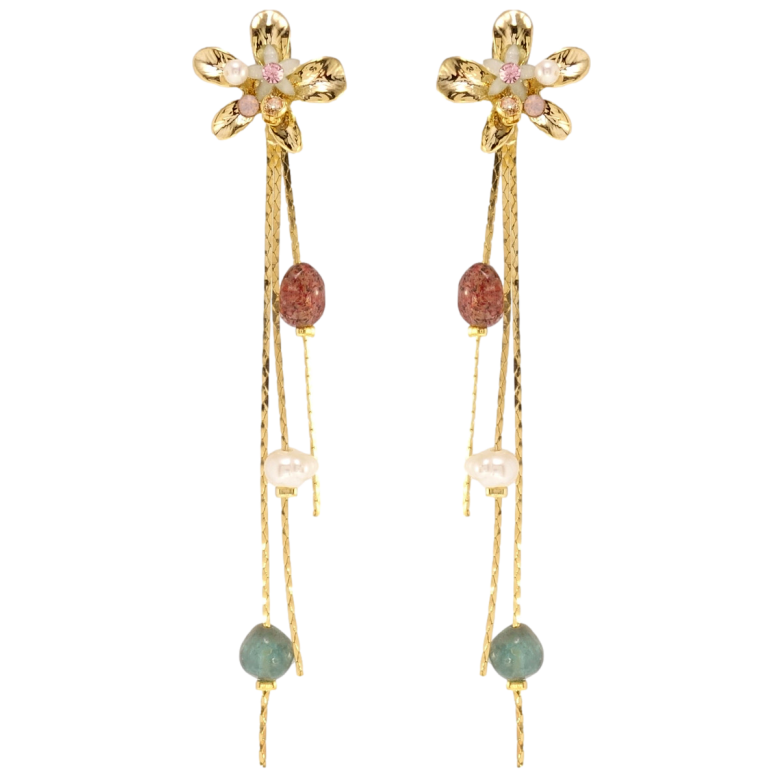 Серьги Xuping QQMM Позолота 14K пусеты Декоративные цветочные подвески с фото №9