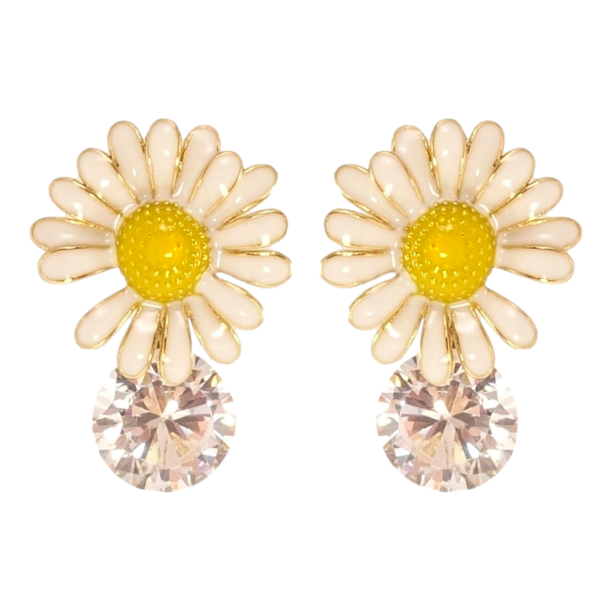 Сережки Xuping QQMM Позолота 14K пусети Ромашки з кристалами, фарбування фото №1