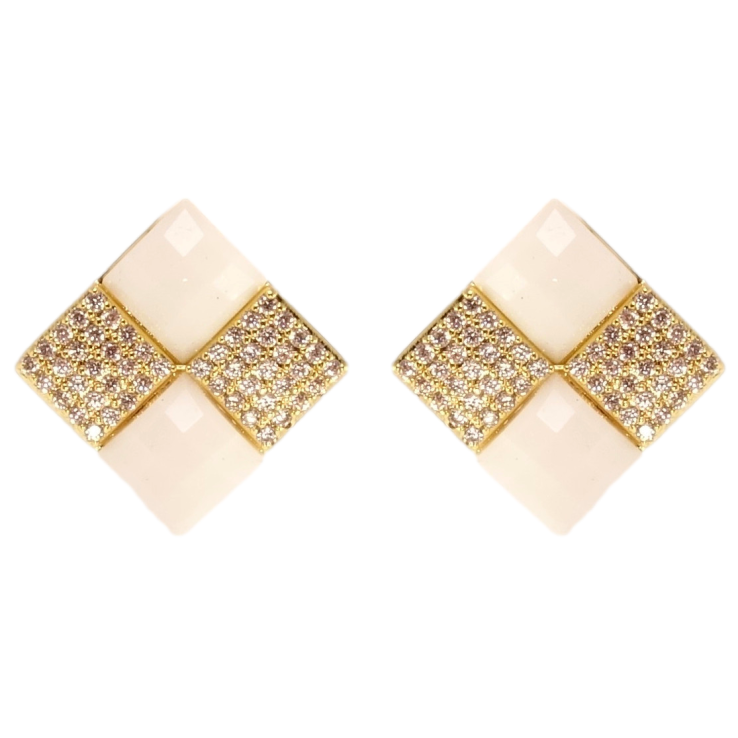 Сережки Xuping QQMM Позолота 14K пусети Ромби з білими кристалами 12х12мм фото №8