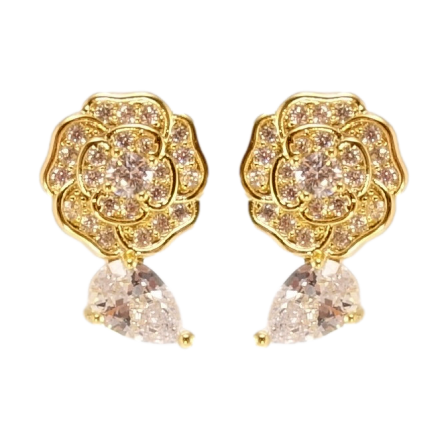 Сережки Xuping QQMM Позолота 14K пусети Квіточки з цирконієм фото №1