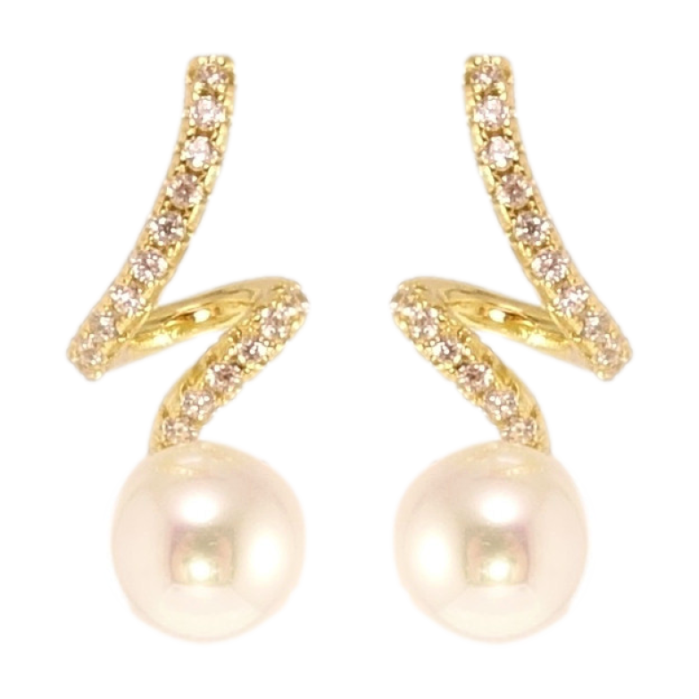 Серьги Xuping QQMM Позолота 14K пусеты Завитки с цирконием и жемчужинами фото №1