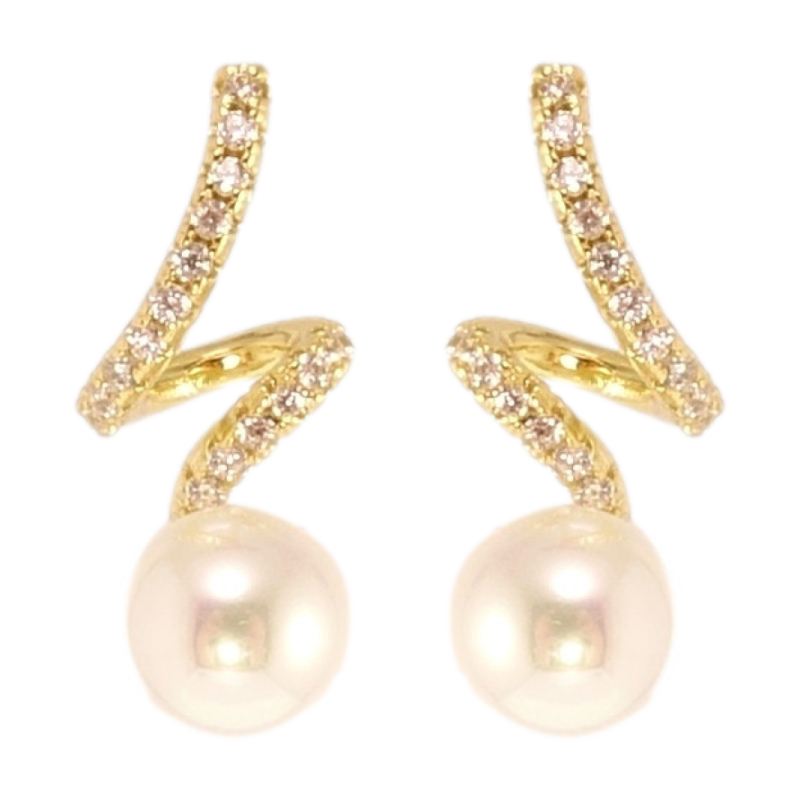 Сережки Xuping QQMM Позолота 14K пусети Завитки з цирконієм та перлинами фото №1