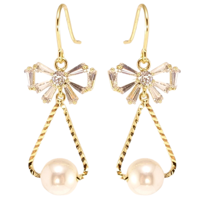 Серьги Xuping QQMM Позолота 14K французский замок Кристальные бантики с жемчужными подвесками фото №7