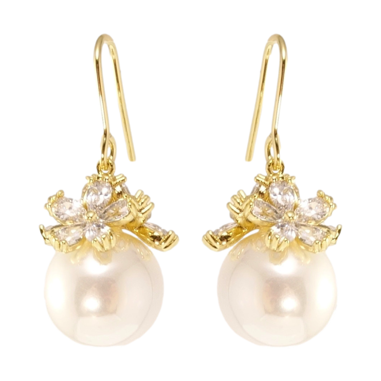 Сережки Xuping QQMM Позолота 14K пусети Перлини під квітковим куполом фото №7