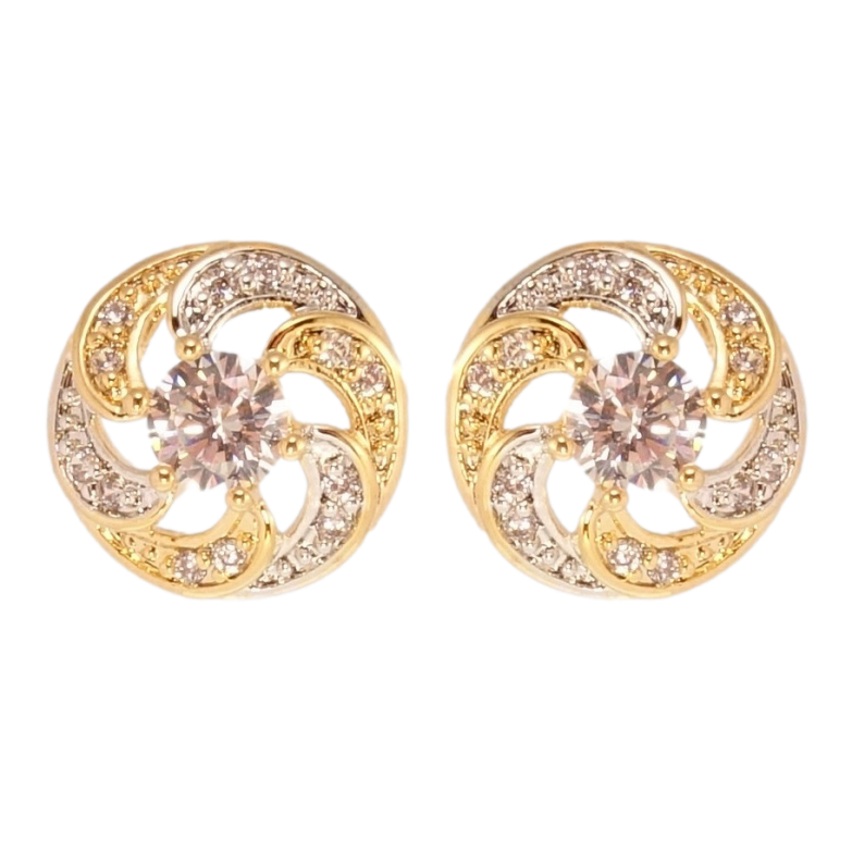 Сережки Xuping Позолота 18K+Родій пусети Круги зі спіральним візерунком та цирконієм ø 13см фото №7