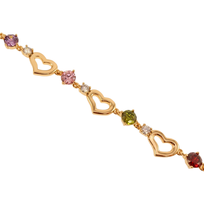 Браслет Xuping Позолота 18K Сердечки с разноцветными кристаллами длина с доп.замком 17.5,19.5см х 5-8мм фото №12