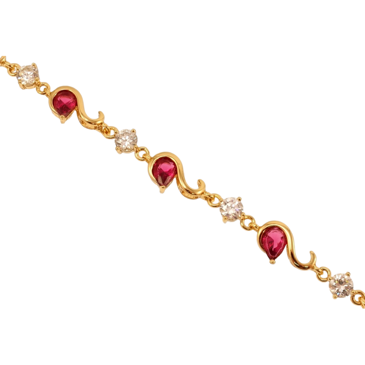 Браслет Xuping Позолота 18K Вигнуті ланки з білими та малиновими кристалами довжина 17см х 4-7мм фото №21