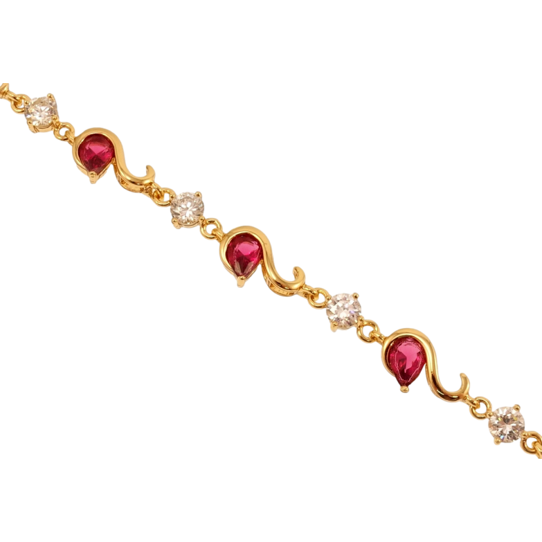 Браслет Xuping Позолота 18K Вигнуті ланки з білими та малиновими кристалами довжина 17см х 4-7мм фото №14