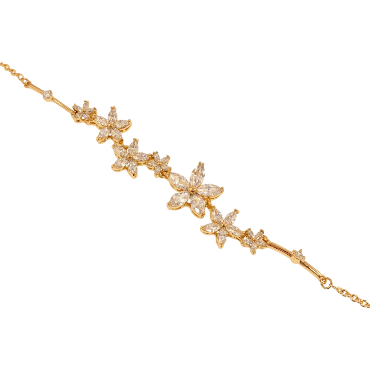 Браслет Xuping Позолота 18K Кристальные цветочки длина с доп.цеп. 16.5-19.5см х 2мм фото №4