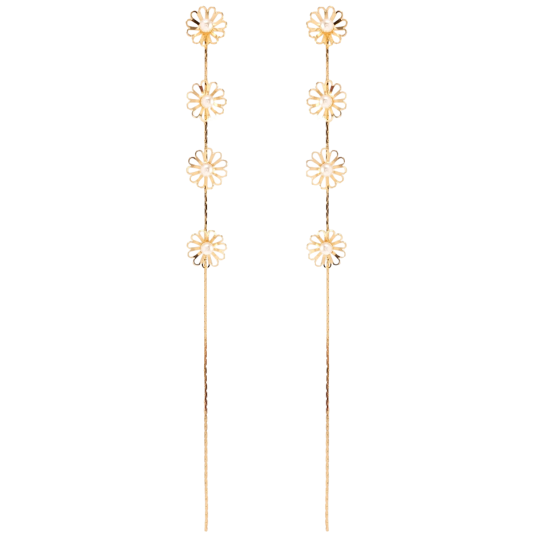 Сережки Xuping QQMM Позолота 18K пусети Квіточки на ланцюжку фото №12