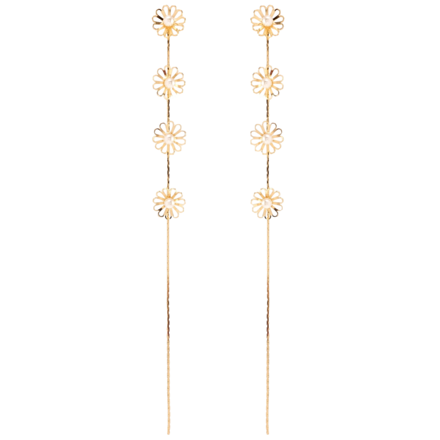 Сережки Xuping QQMM Позолота 18K пусети Квіточки на ланцюжку фото №1