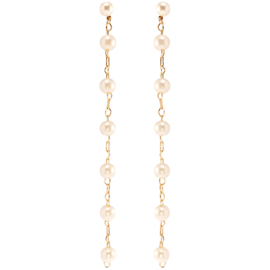 Сережки Xuping QQMM Позолота 18K пусети Перлинні намистини на ланцюжку фото №1