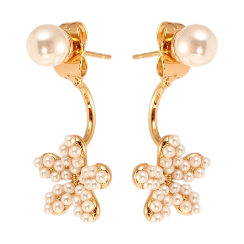 Серьги Xuping QQMM Позолота 18K пусеты- джекеты Жемчужные цветочки ø 6мм фото №1