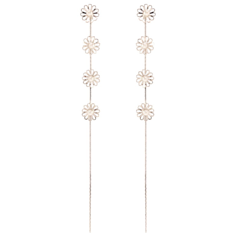 Серьги Xuping QQMM Родий пусеты Цветочки на цепочке фото №1