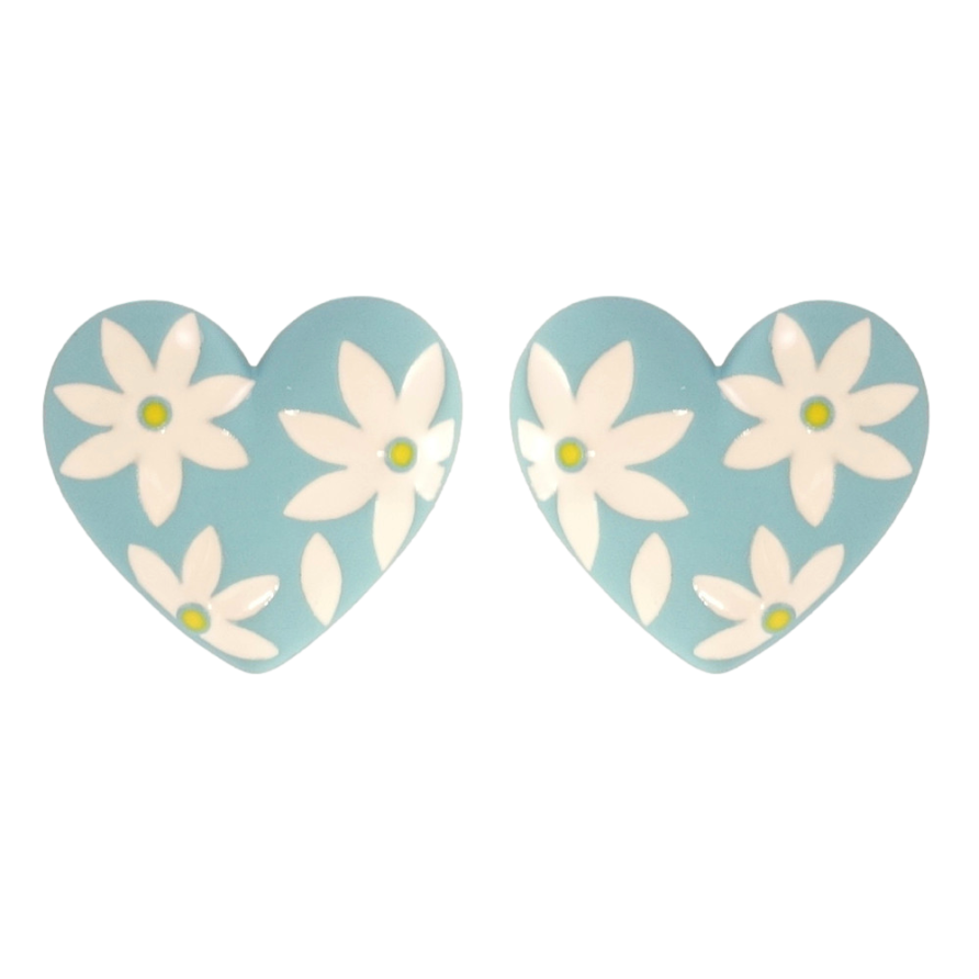 Серьги Xuping QQMM Родий пусеты Сердечки с цветочным узором эмалью фото №1