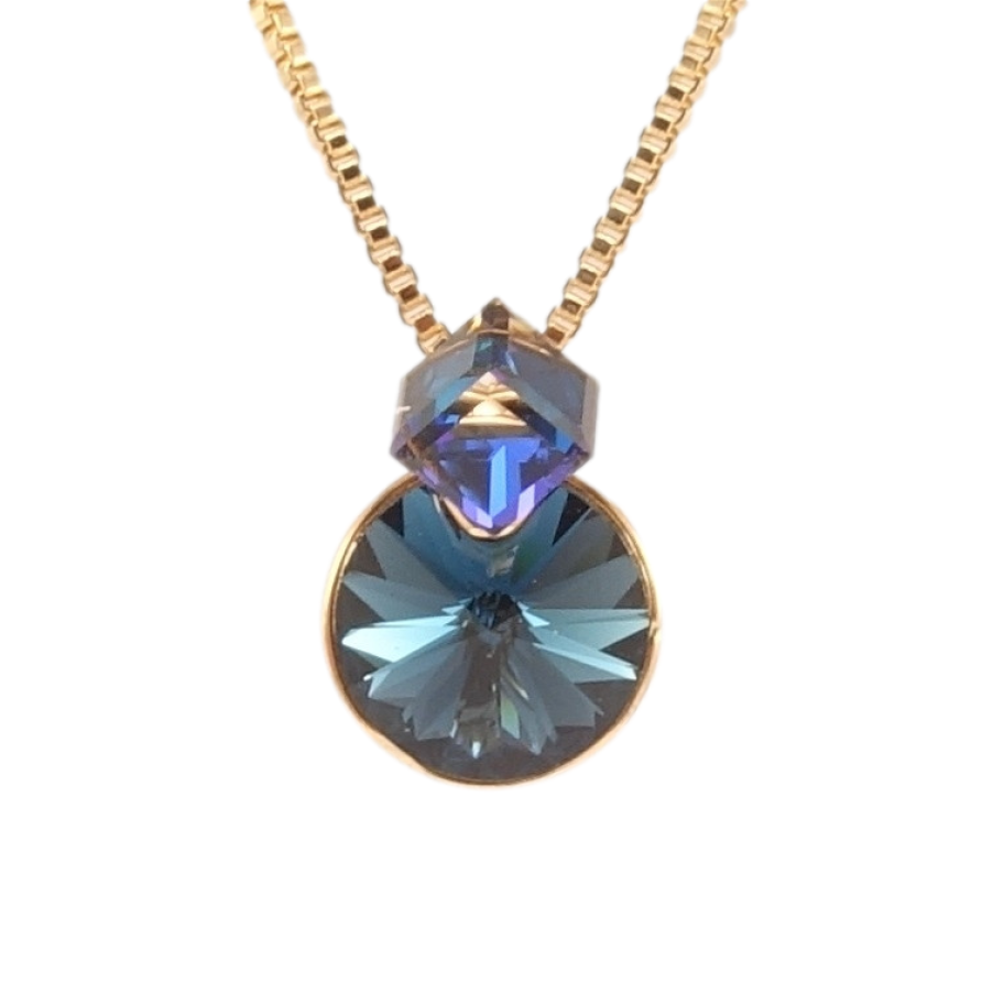 Кулон Xuping колір 18K з кр-ми Swarovski на ланцюжку Кристали Montana та Bermuda Blue довжина 40-45см фото №1