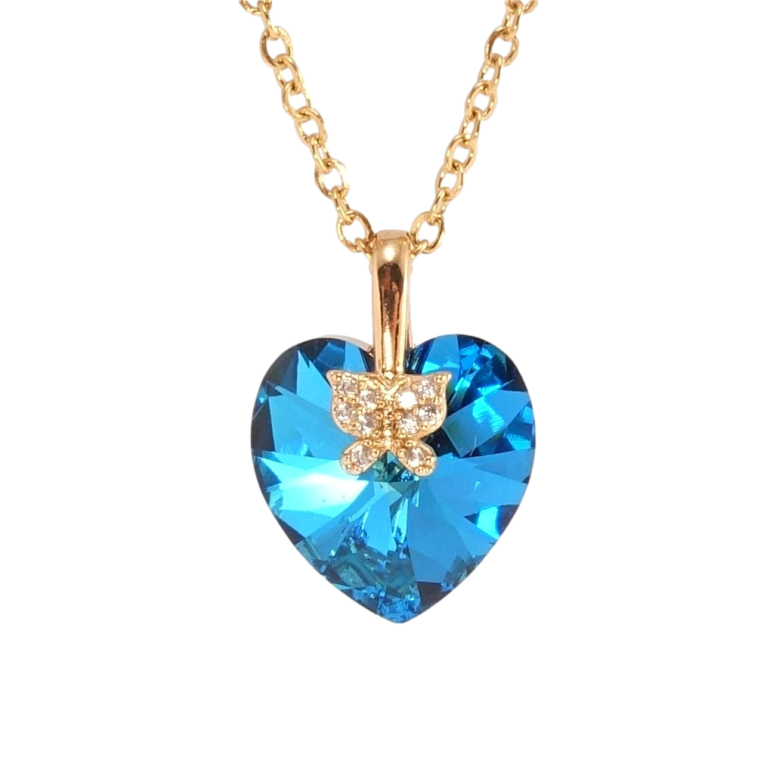 Кулон Xuping колір 18K з кр-ми Swarovski на ланцюжку Кристальне серце Capri Blue довжина 40-45см х 2см фото №1