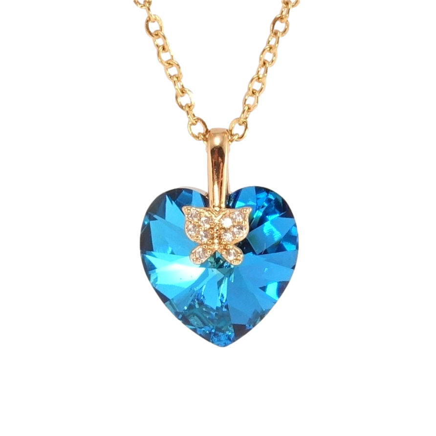 Кулон Xuping колір 18K з кр-ми Swarovski на ланцюжку Кристальне серце Capri Blue довжина 40-45см х 2см фото №1