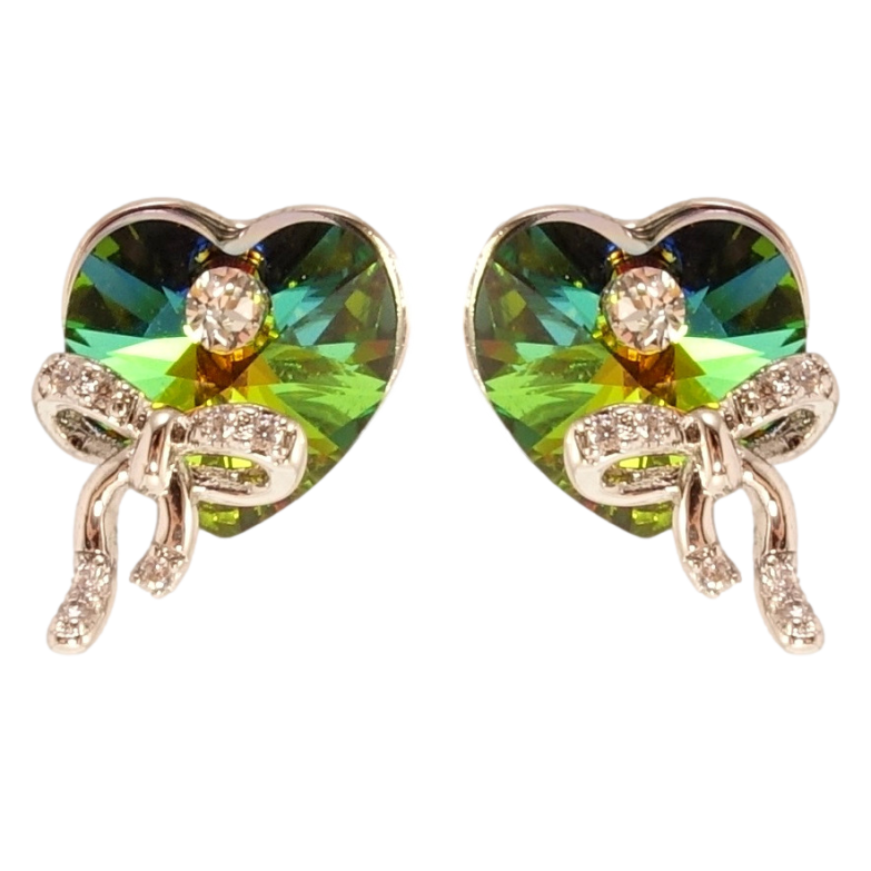 Серьги Xuping цвет Родий с кристаллами Swarovski пусеты Сердечки Vitrail Medium с бантами фото №5