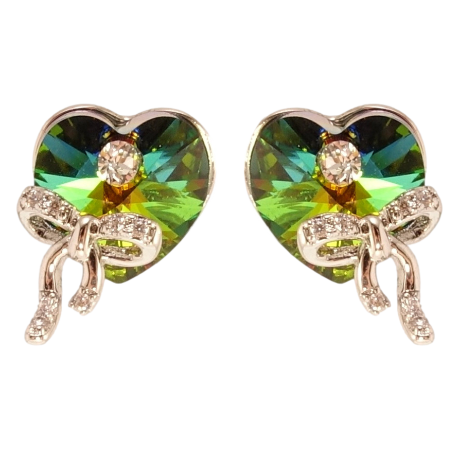 Сережки Xuping колір Родій з кристалами Swarovski пусети Сердечка Vitrail Medium з бантами фото №1