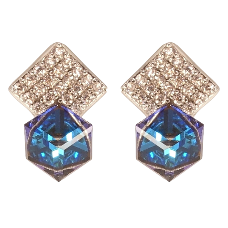 Серьги Xuping цвет Родий с кристаллами Swarovski пусеты Ромбы инкрустация кристаллами с кубиками Bermuda фото №20