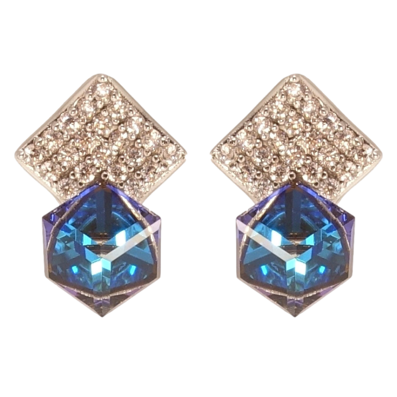 Серьги Xuping цвет Родий с кристаллами Swarovski пусеты Ромбы инкрустация кристаллами с кубиками Bermuda фото №3